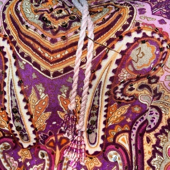 Bila Rayon Boho Festival Free Flowing Smocked Keyhole Front Top Blouse Sz M - Picture 9 of 9